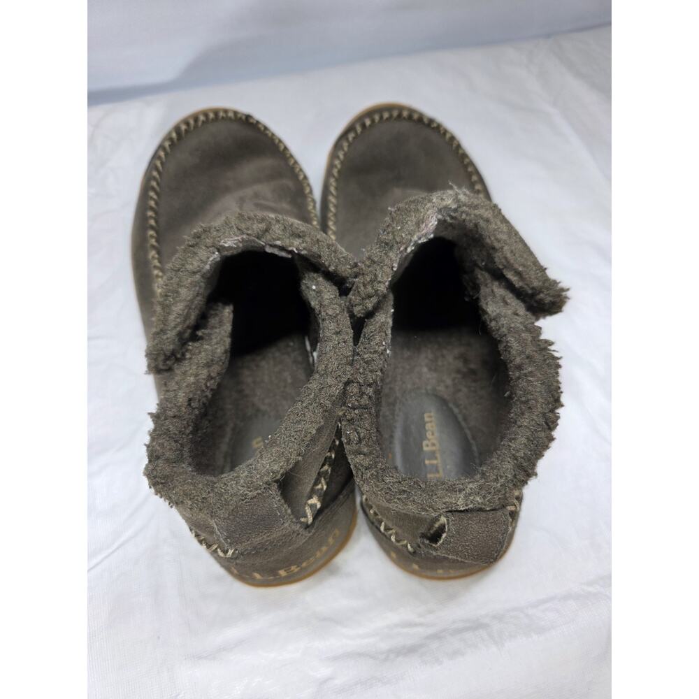 L.L. Bean Men’s Shearling Lined Suede Boot Moc Slippers Gray Brown 10 Med - Picture 5 of 9